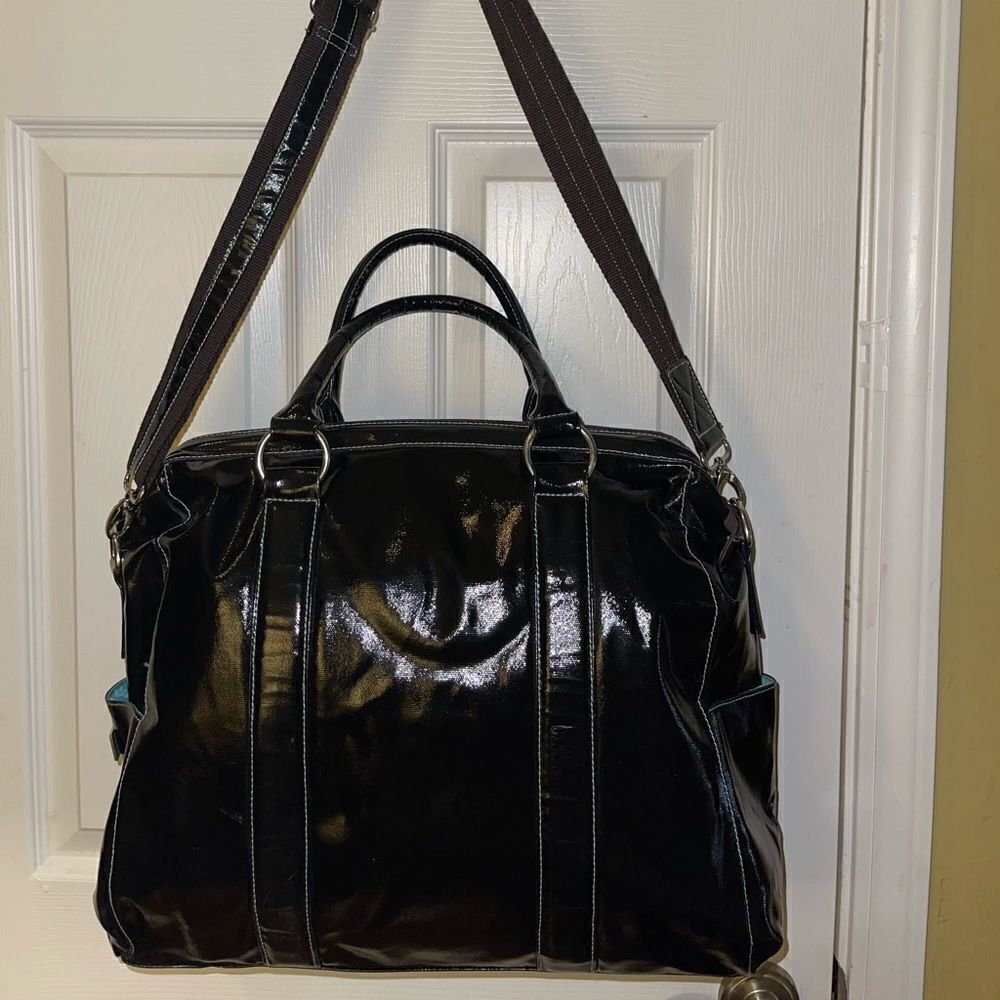 Urban Junket Black patent coated Canvas extra large JB laptop tote/shoul…